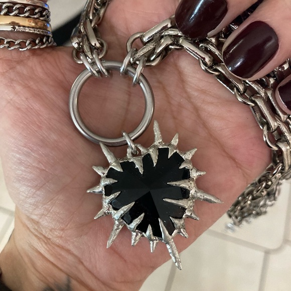 Thick Black onyx stone spike st valentine gothic heart stainless steel choker - Picture 7 of 10